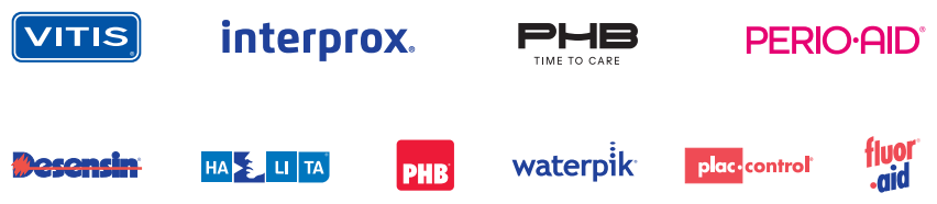 Marcas Dentaid: VITIS, Interprox, PHB, Perio·Aid, Desensin, Halita, Waterpik, Plac Control, Fluor·Aid